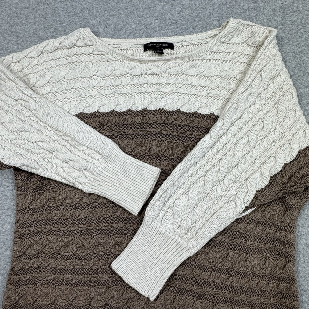 Banana Republic Two Tone Cable‎ Knit Sweater Womens Medium Dolman 3/4 Sleeve
